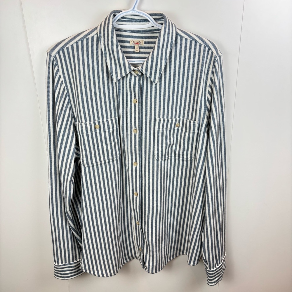 Faherty Navy Blazer Stripe Legend Sweater Shirt Women's XL Relaxed Super Soft - Picture 3 of 8